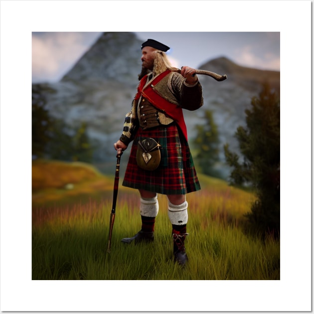 Scottish Highlander in Clan Tartan Wall Art by Grassroots Green